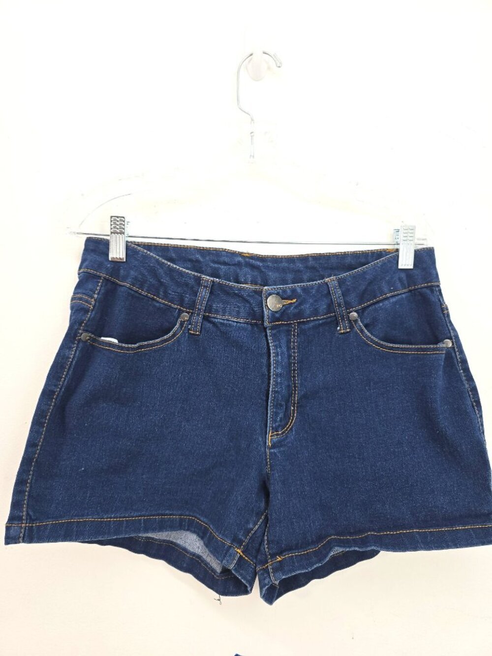 Women's Indigo Blue Stretch High Waist Denim Shorty Shorts Women Size 14